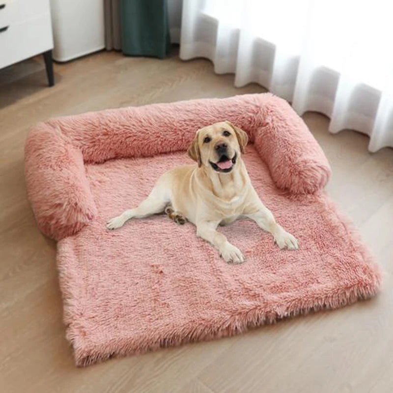 Removable Plush Large Dog Bed and Cat Pad - Washable Calming Cushion for Winter Comfort and Car Travel