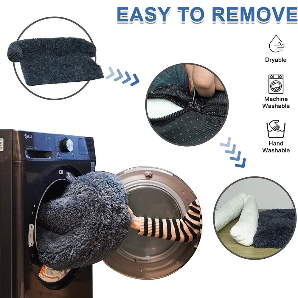 Removable Plush Large Dog Bed and Cat Pad - Washable Calming Cushion for Winter Comfort and Car Travel