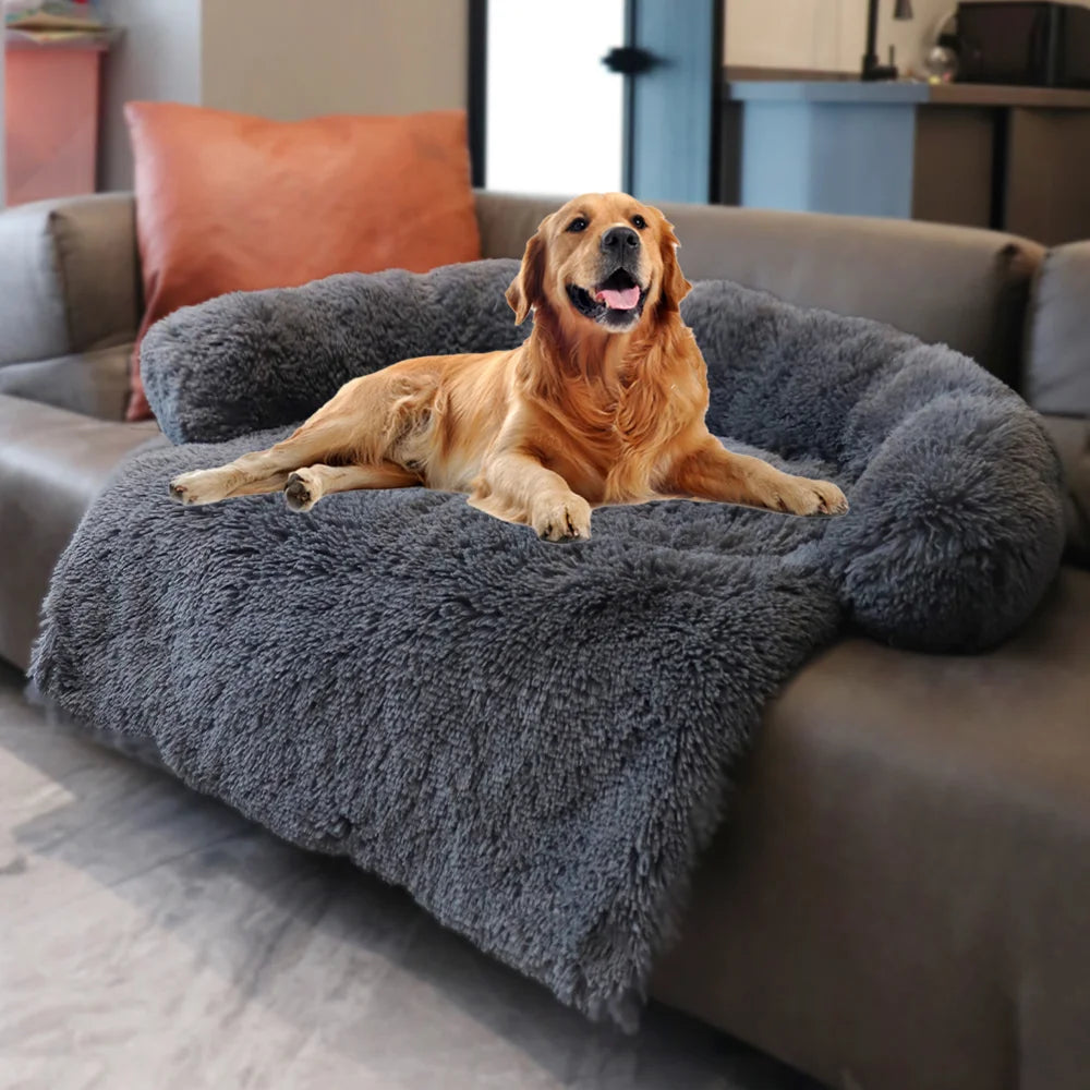 Removable Plush Large Dog Bed and Cat Pad - Washable Calming Cushion for Winter Comfort and Car Travel