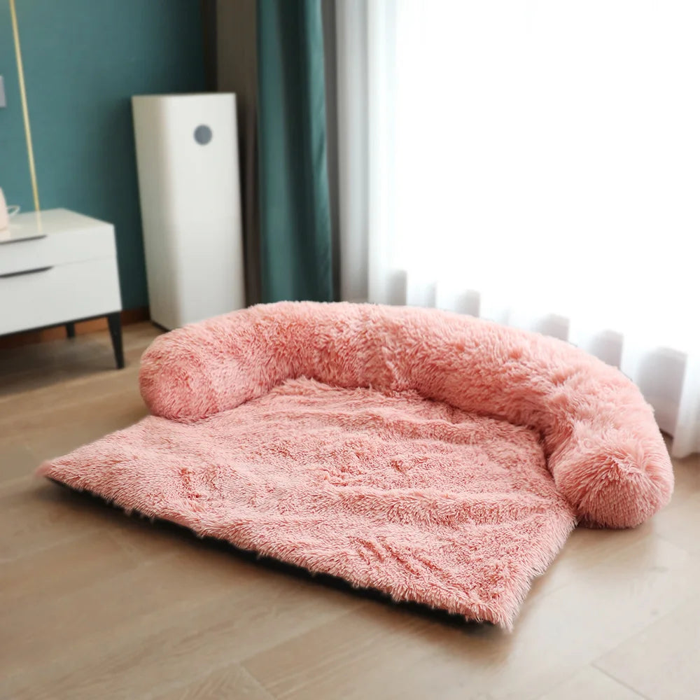 Removable Plush Large Dog Bed and Cat Pad - Washable Calming Cushion for Winter Comfort and Car Travel