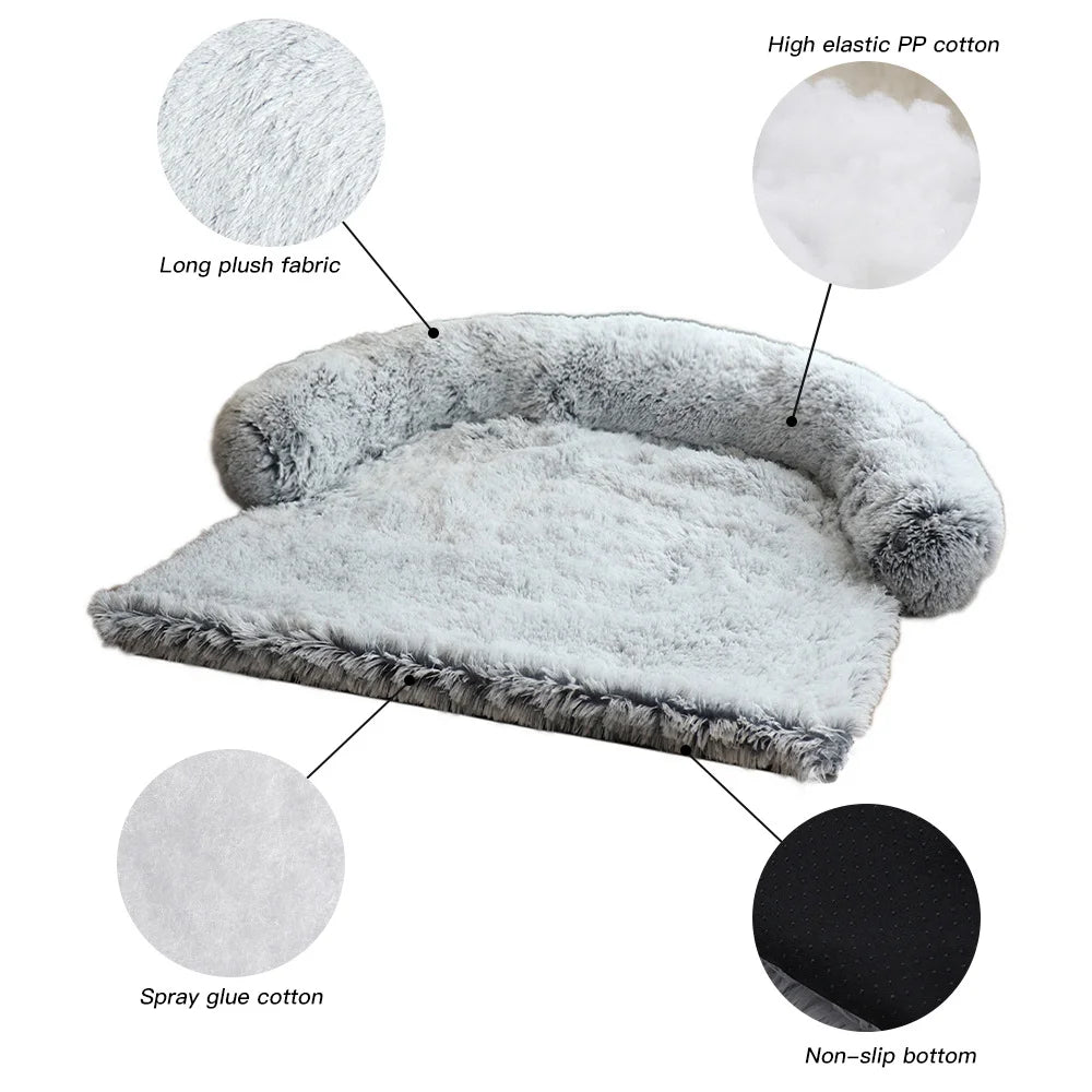 Removable Plush Large Dog Bed and Cat Pad - Washable Calming Cushion for Winter Comfort and Car Travel