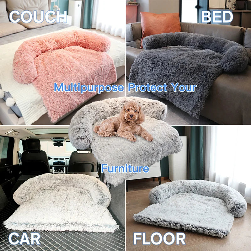 Removable Plush Large Dog Bed and Cat Pad - Washable Calming Cushion for Winter Comfort and Car Travel