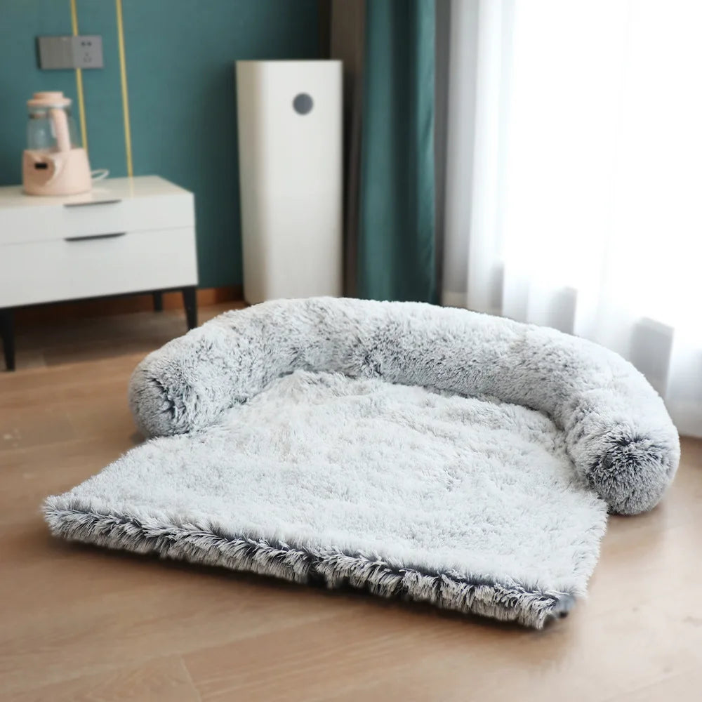 Removable Plush Large Dog Bed and Cat Pad - Washable Calming Cushion for Winter Comfort and Car Travel