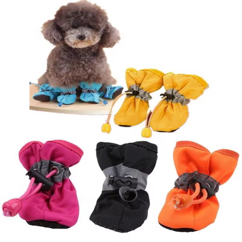 Waterproof Anti-Slip Dog Shoes - 4Pcs Thick Warm Booties for Small Dogs & Cats, Perfect for Rain & Snow