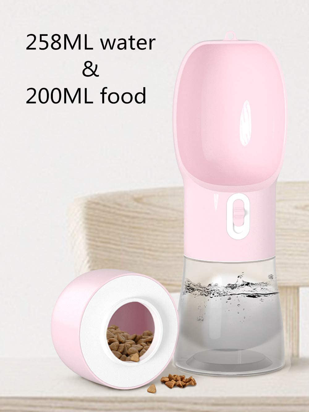 Outdoor Dog Water Bottle Dispenser - Leak Proof Water Bottle for Dogs on the Go with Food Container Multifunctional Travel Dog Water Bottle（Pink）