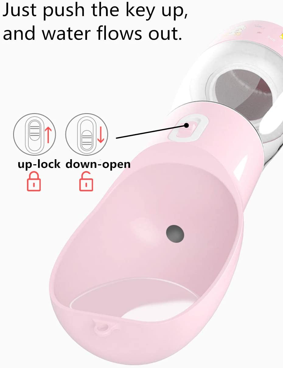 Outdoor Dog Water Bottle Dispenser - Leak Proof Water Bottle for Dogs on the Go with Food Container Multifunctional Travel Dog Water Bottle（Pink）