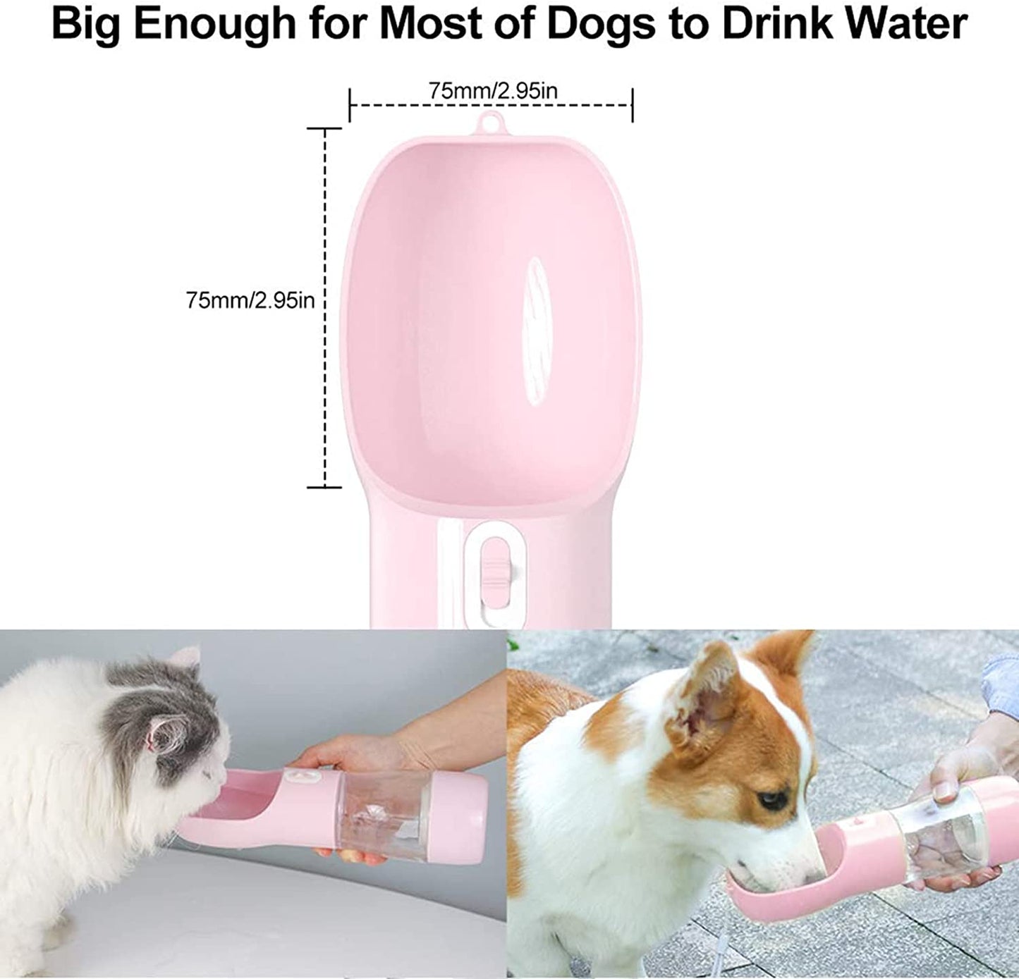 Outdoor Dog Water Bottle Dispenser - Leak Proof Water Bottle for Dogs on the Go with Food Container Multifunctional Travel Dog Water Bottle（Pink）